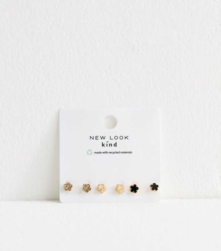 3 Pack Gold Flower Stud Earrings