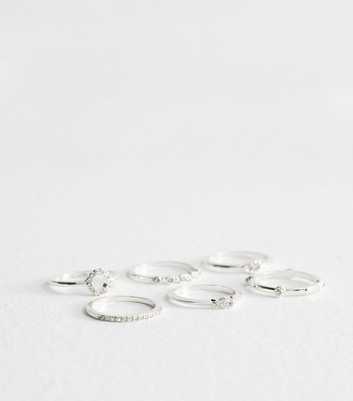 Pack of 6 Silver-Tone Diamanté Rings