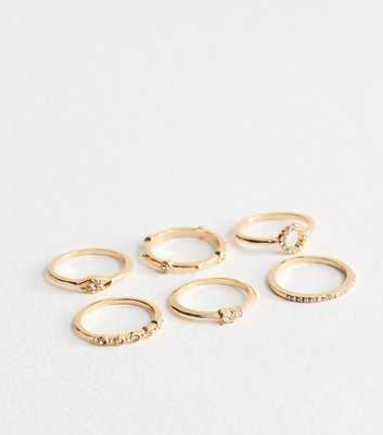 Pack of 6 Gold-Tone Diamanté Rings