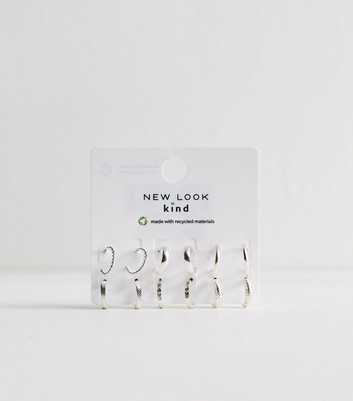 Pack Of 6 Silver Tone Mini Sleek Hoop Earrings