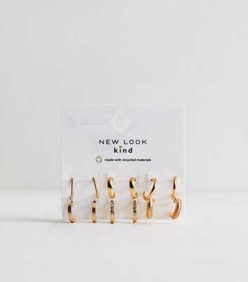 Pack Of 6 Gold Tone Mini Sleek Hoop Earrings