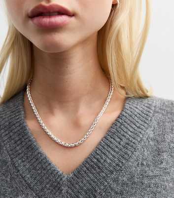 Silver Tone Rope Chain Necklace 