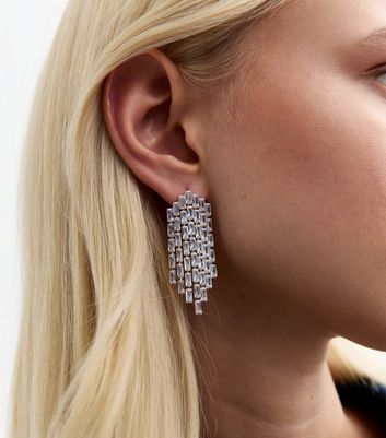 Silver Tone Diamante Tassel Earrings