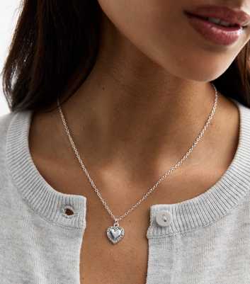 Silver Tone Diamantè Heart Pendant Necklace