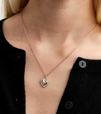 Gold Tone Diamantè Heart Pendant Necklace