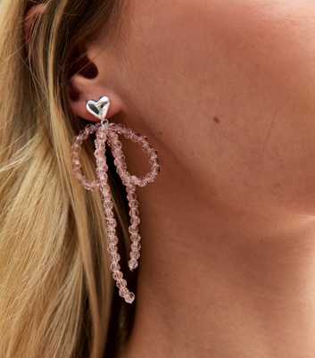 Pink Beaded Bow Earrings