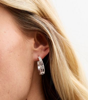 Silver Tone Flower Diamante Hoop Earrings