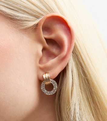 Gold Tone Small Diamanté Doorknocker Earrings