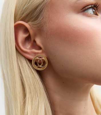 Gold Tone Circle Stud Earrings 