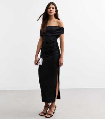 Black Bardot Off Shoulder Midi Dress