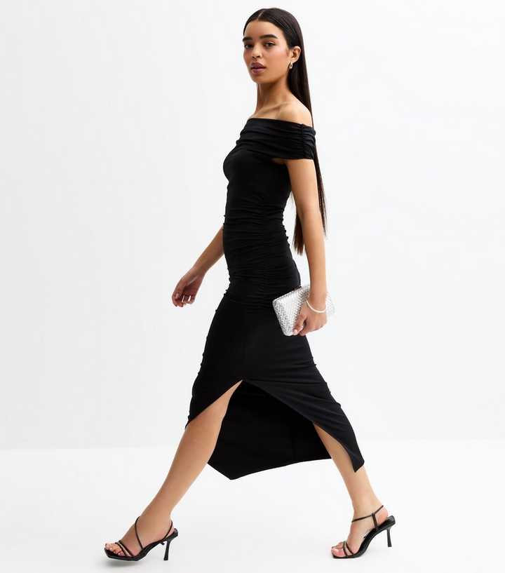 Black Bardot Off Shoulder Midi Dress