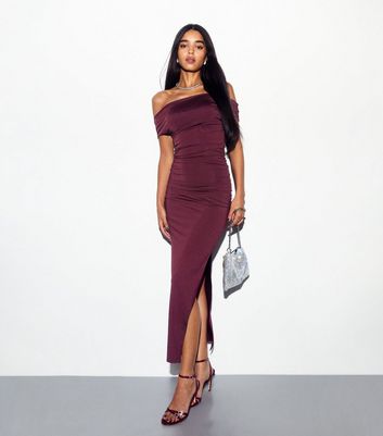 Burgundy Bardot Off Shoulder Midi Dress New Look