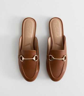 Tan Faux Leather Snaffle Detail Backless Loafers