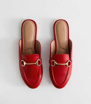 Red Faux Leather Snaffle Detail Backless Loafers