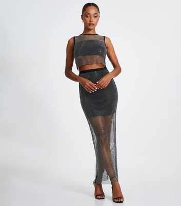 QUIZ Black Rhinestone Midaxi Skirt 