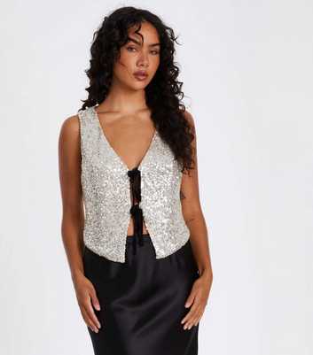 QUIZ Pale Pink Sequin Embellished Waistcoat