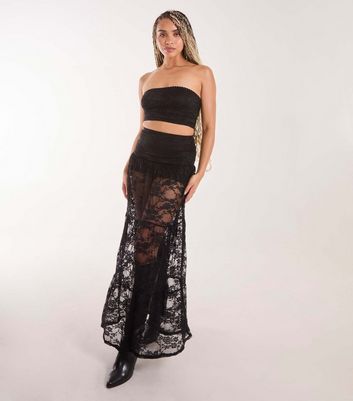 Black lace stretch skirt best sale