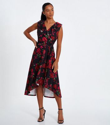 QUIZ Petite Black Floral Midi Dress New Look