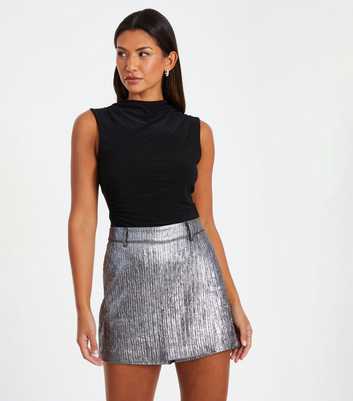 QUIZ Grey Ribbed Metallic Skort 