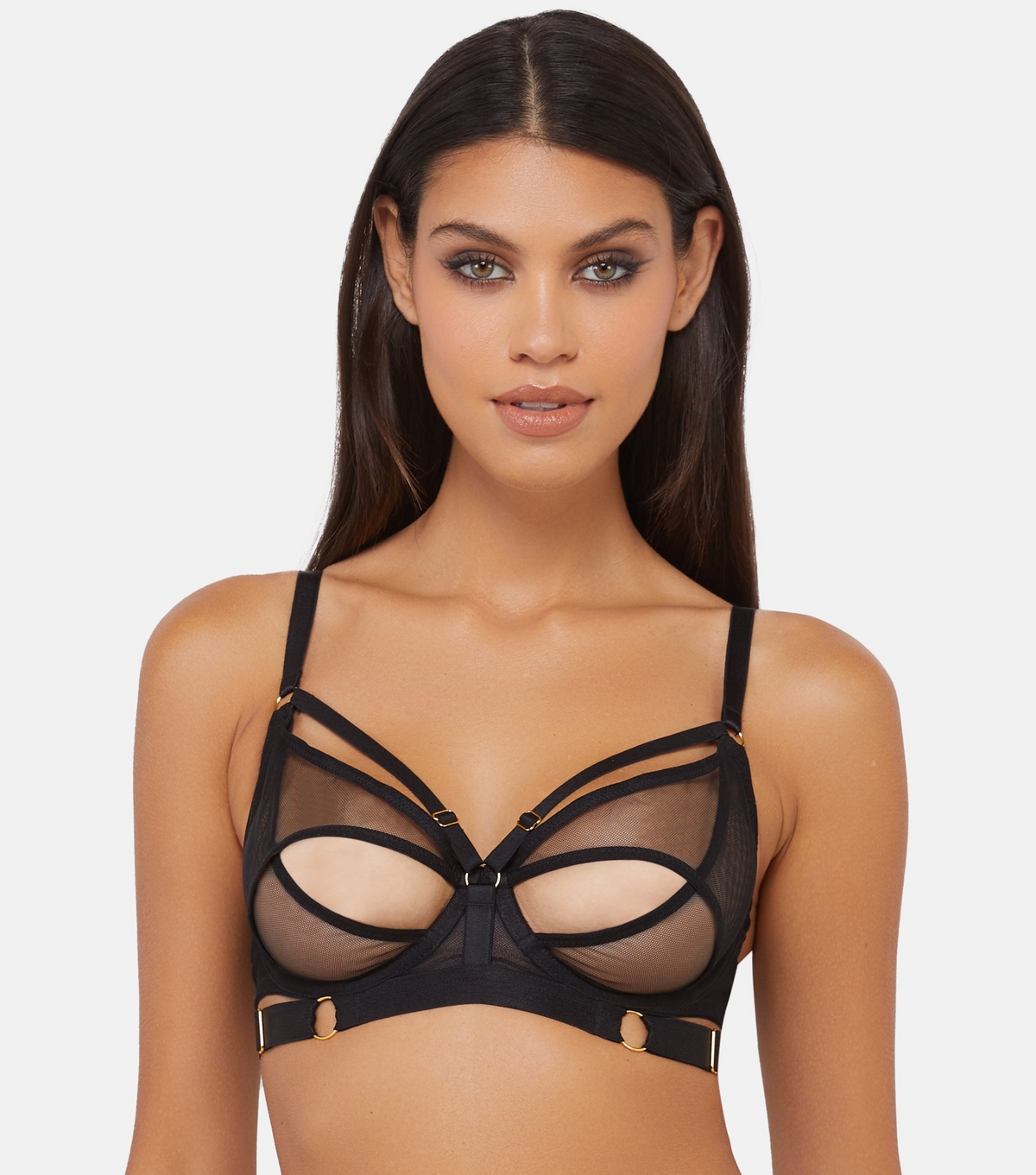 Women's Black Alexa Mesh Overlay Bra Wolf & Whistle New Look