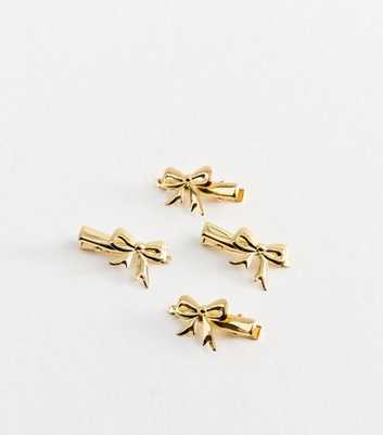 Pack Of 4 Gold Tone Mini Bow Hair Slides