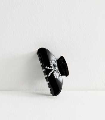 Black Faux Pearl Bow Embellished Hair Clip