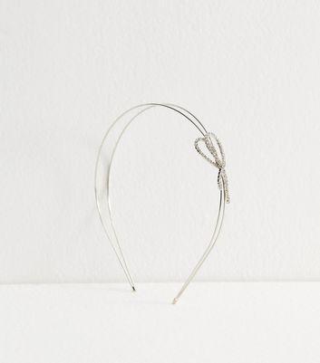 Silver Tone Diamantè Bow Headband