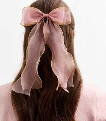 Pink Organza Bow Hair Slide