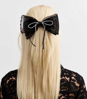 Black Faux Pearl Embellished Lace Bow Hair Slide