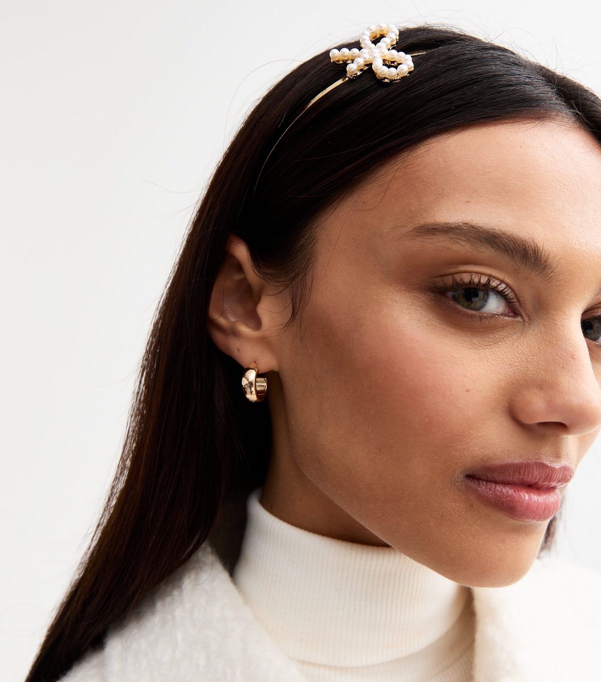 Gold Tone Faux Pearl Bow Headband New Look