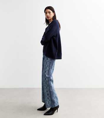 Blue Snakeskin Print Wide Leg Jeans