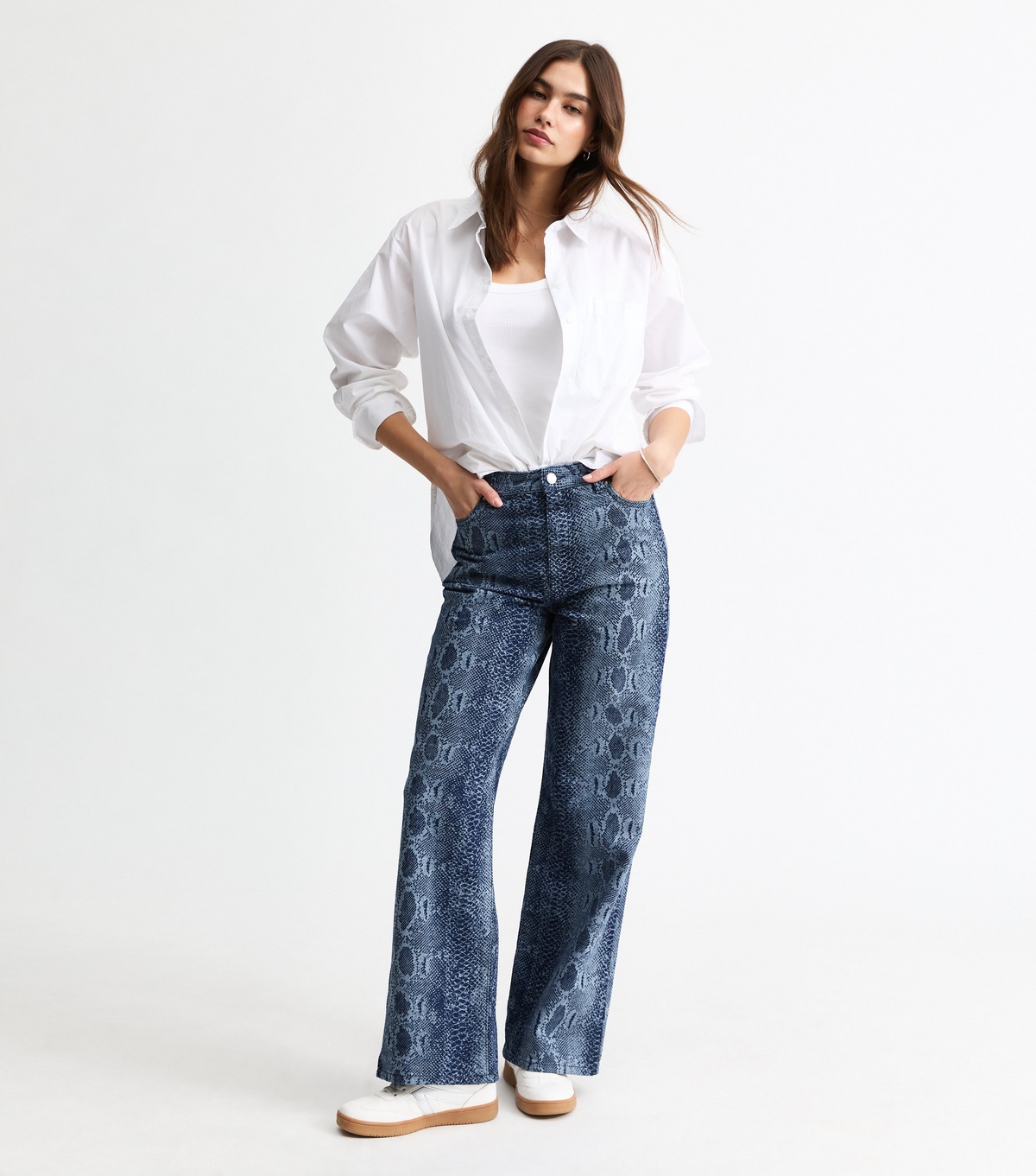 Women's Blue Snakeskin Print Wide Leg Jeans New Look