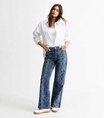 Blue Snakeskin Print Wide Leg Jeans