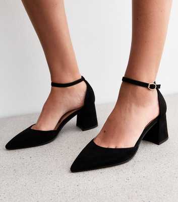 Black Faux Suede Open Court Shoes