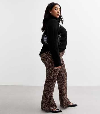 Curves Brown Leopard Print Kick Flare Leggings