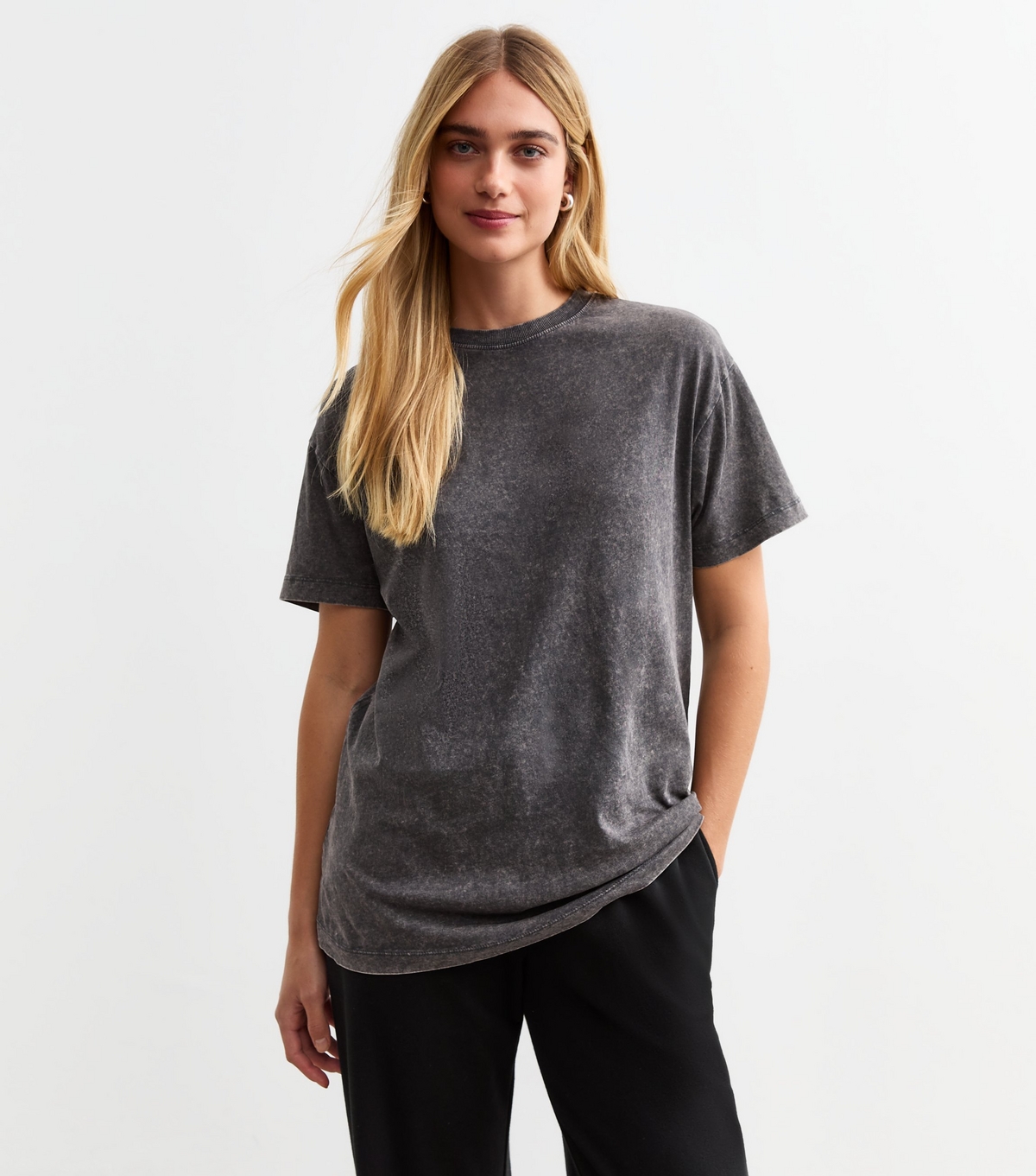 Women's Grey Oversized Jersey Cotton T-Shirt New Look