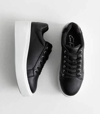 Black Faux Leather Wedge Trainers