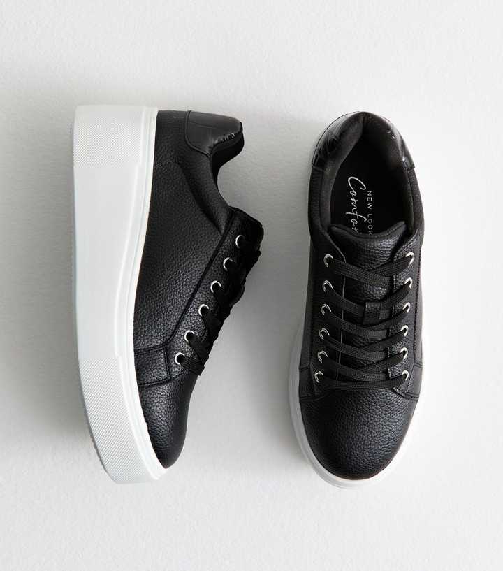 Black Faux Leather Wedge Trainers