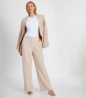 QUIZ Light Brown Diamanté Pinstripe Woven Trousers