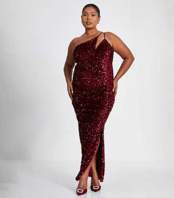 QUIZ Curves Red Sequinned Asymmetric Maxi Dress