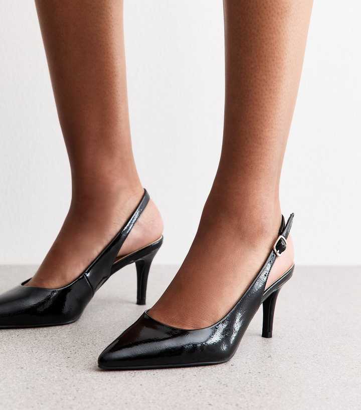 Black Faux Patent Slingback Pumps New Look