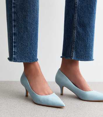 Blue Faux Suede Kitten Heel Court Shoes