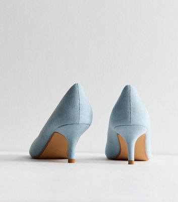 Blue Faux Suede Kitten Heel Court Shoes