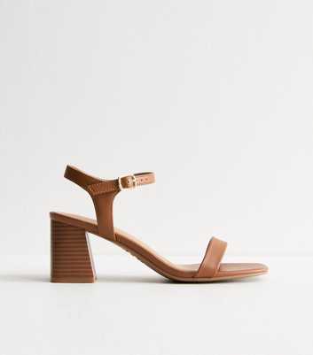 Tan Brown Faux Leather Block Heel Sandals