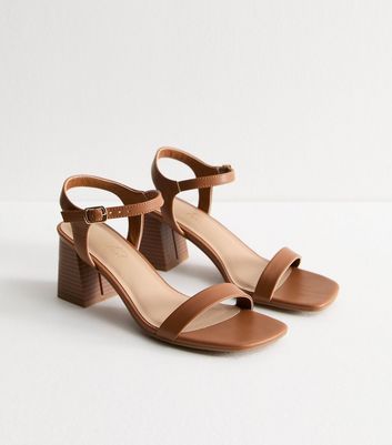 Tan Brown Faux Leather Block Heel Sandals New Look