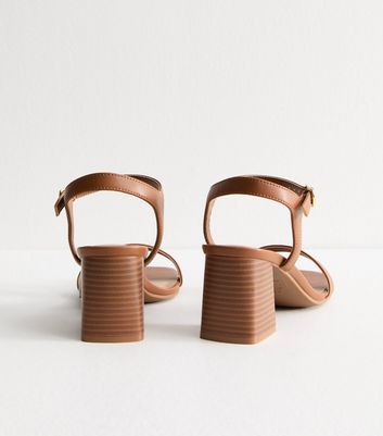 Low Heel New Look Tan Heels Tan Brown Faux Leather Block Heel