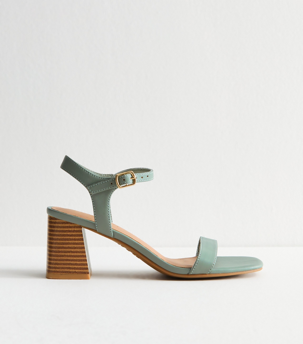 Women's Blue Faux Leather Block Heel Sandals Vegan New Look
