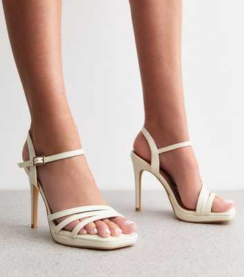 Wide Fit White Multi Strap Patent Platform Sandals