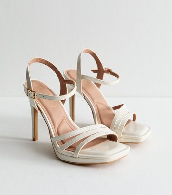 Wide Fit White Multi Strap Patent Platform Sandals
