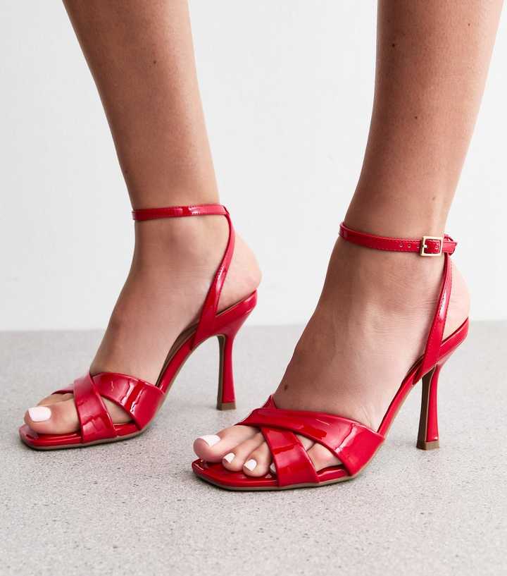 Red Faux Patent Heeled Sandals